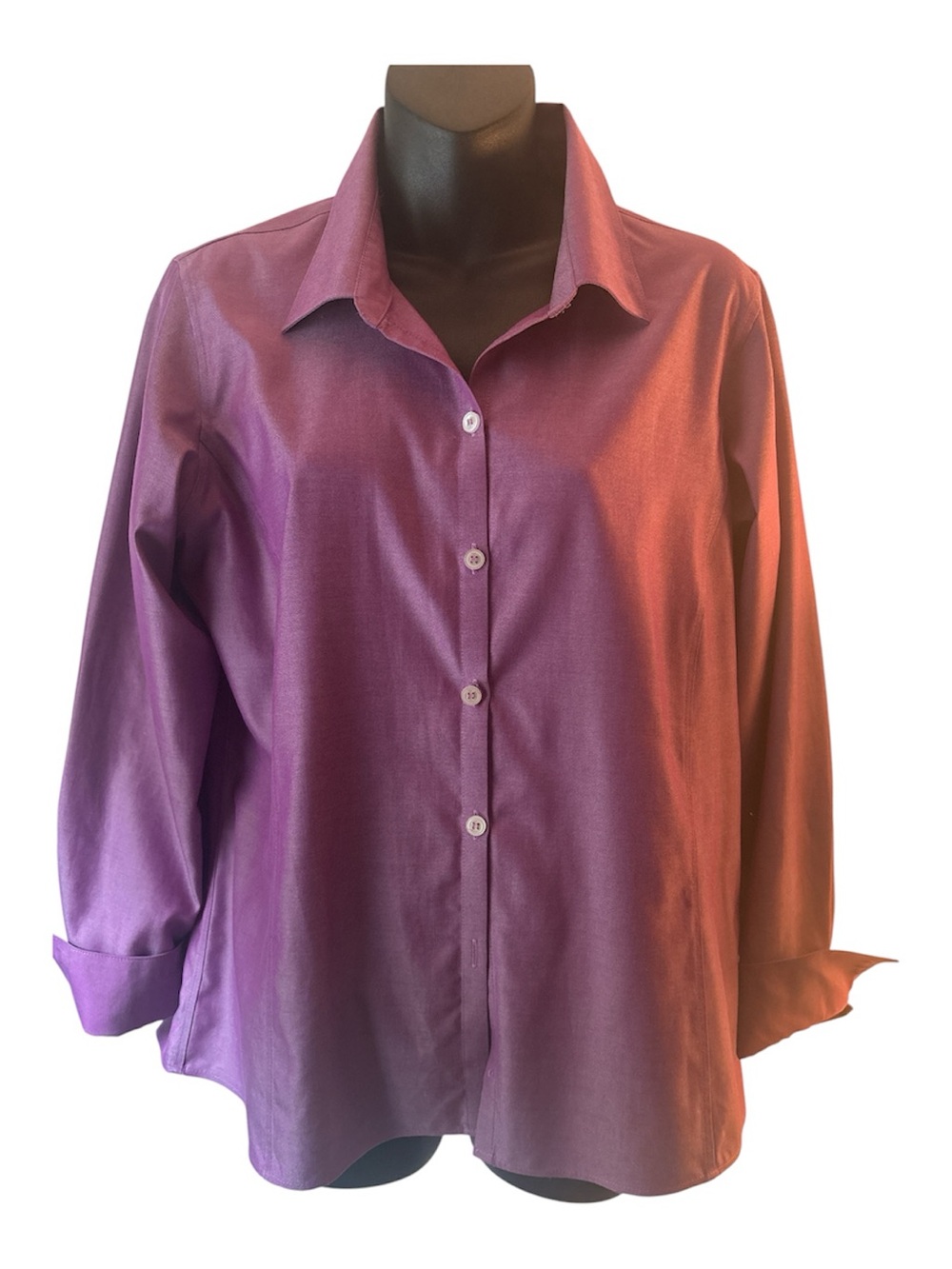 Liz Clairborne 100% Cotton No Iron Women's Button-Up Shirt in Purple Size 12P